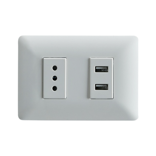 Tomarcorriente Simple 10A 250V + Toma USB Blanco