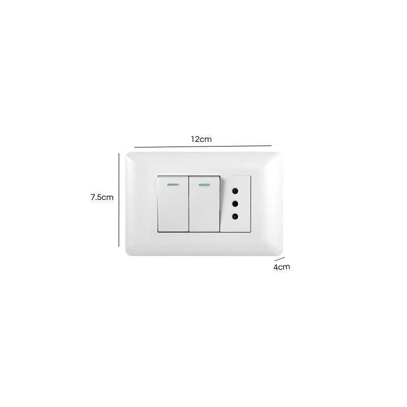 Interruptor Puenteado Armado 9/12 16A + 2 Tomacorrientes 10A Blanco PC SEC