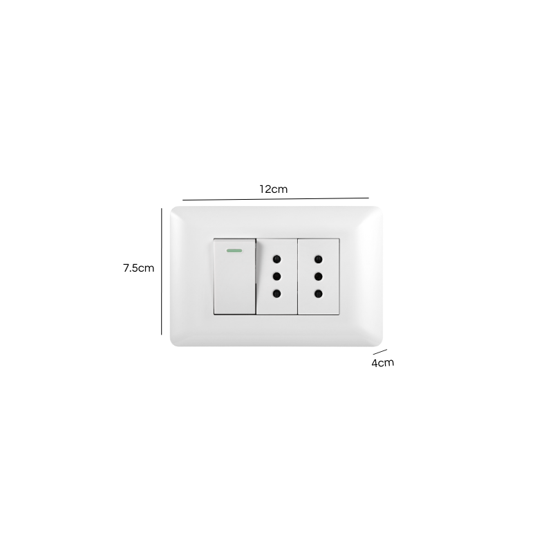 Interruptor Puenteado Armado 9/12 16A + Tomacorriente 16A Blanco PC SEC