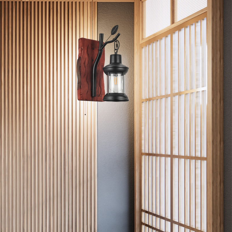 Aplique Negro Madera Mdf Porta E27 Simple Modelo Bubinga