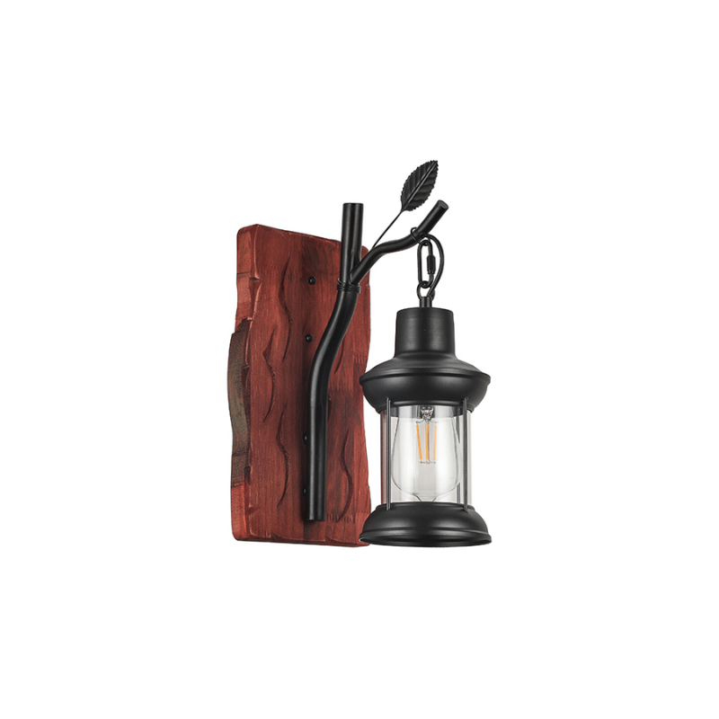 Aplique Negro Madera Mdf Porta E27 Simple Modelo Bubinga
