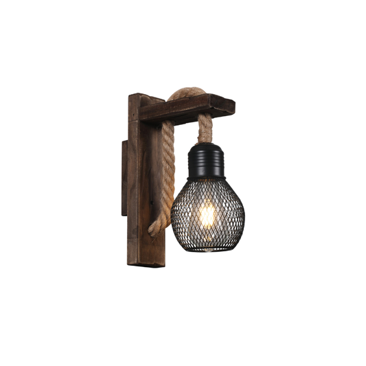 Aplique Negro Madera Mdf Porta E27 Simple Modelo Teca