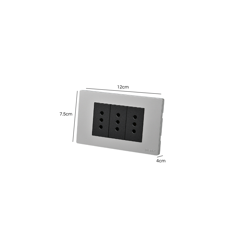 Tomacorriente Triple Puenteado Armado 10A Plateado/Negro SEC