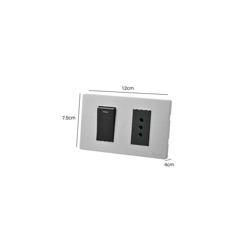 Interruptor Puenteado Armado 9/12 16A + Tomacorriente 10A Plateado/Negro SEC