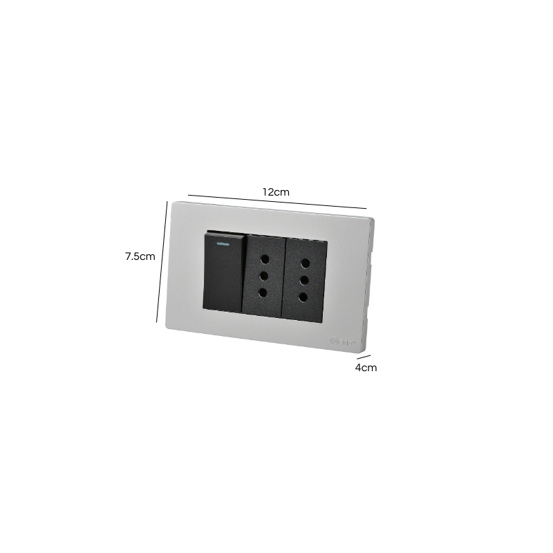 Interruptor Puenteado Armado 9/12 16A + 2 Tomacorrientes 10A Plateado/Negro SEC