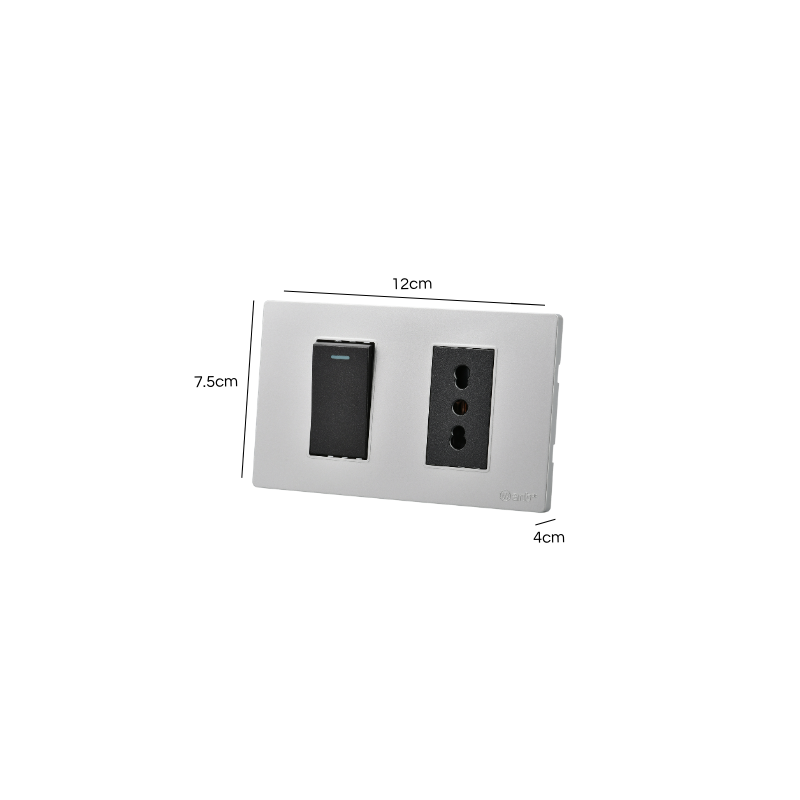 Interruptor Puenteado Armado 9/12 16A + Tomacorriente 16A Plateado/Negro SEC