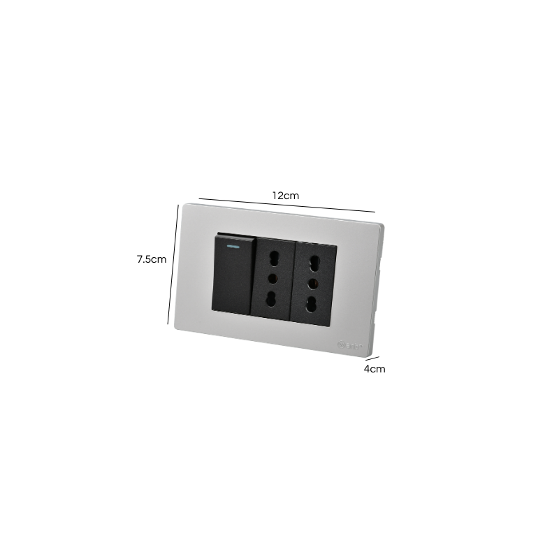 Interruptor Puenteado Armado 9/12 16A + 2 Tomacorrientes 16A Plateado/Negro SEC