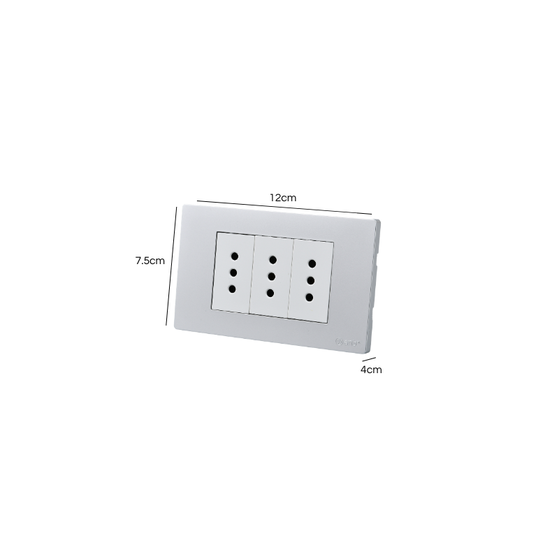 Tomacorriente Triple Puenteado Armado 10A Plateado SEC