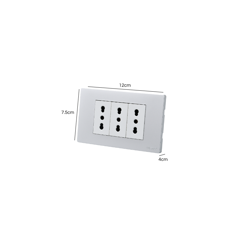 Tomacorriente Triple Puenteado Armado 16A Plateado SEC
