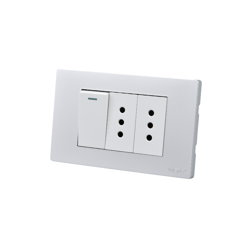 Interruptor Puenteado Armado 9/12 16A + 2 Tomacorrientes 10A Plateado SEC