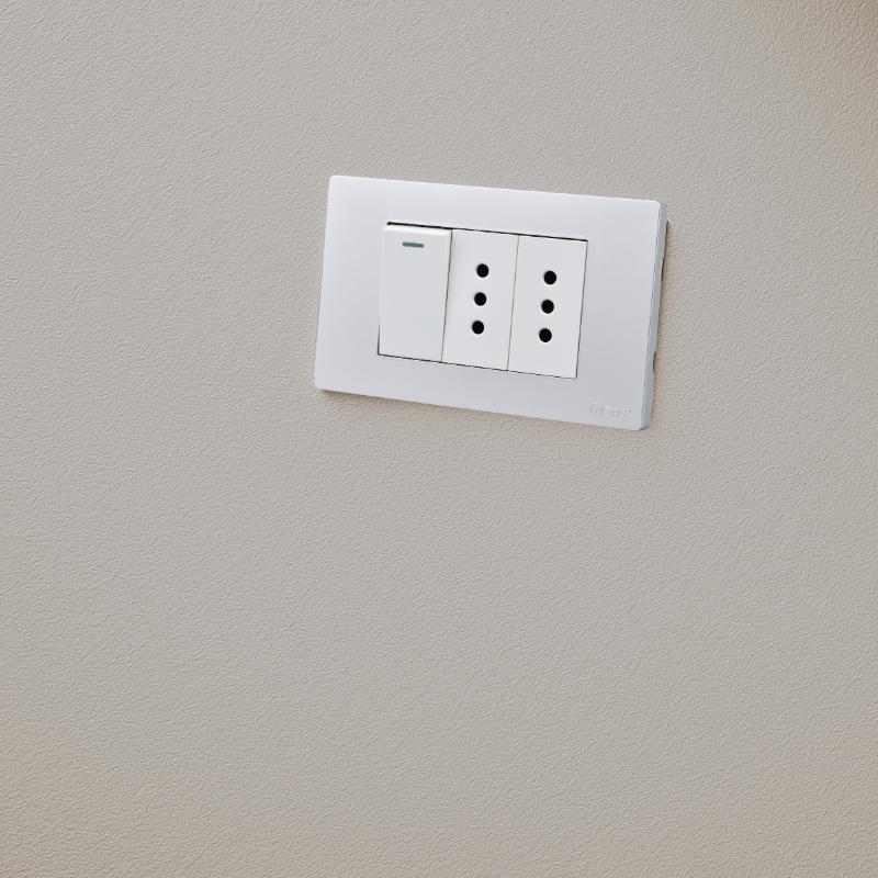 Interruptor Puenteado Armado 9/12 16A + 2 Tomacorrientes 10A Plateado SEC