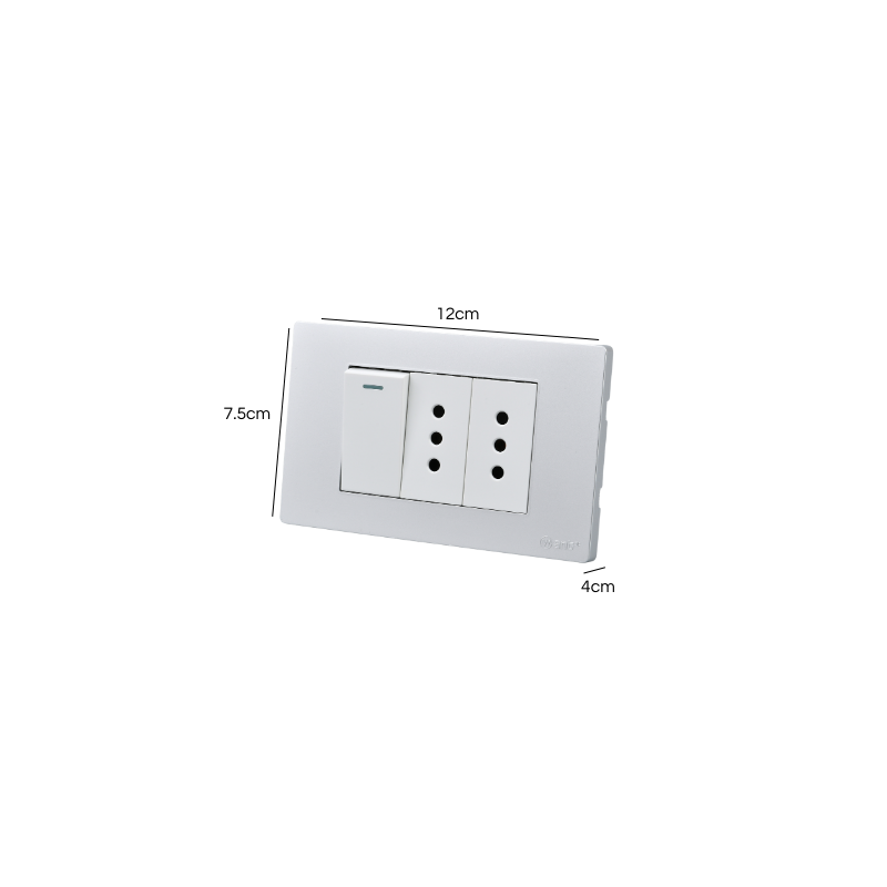 Interruptor Puenteado Armado 9/12 16A + 2 Tomacorrientes 10A Plateado SEC
