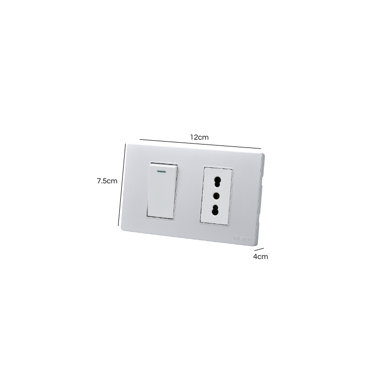 Interruptor Puenteado Armado 9/12 16A + Tomacorriente 16A Plateado SEC