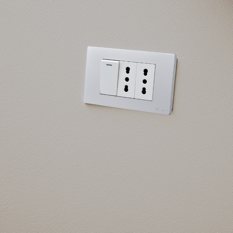 Interruptor Puenteado Armado 9/12 16A + 2 Tomacorrientes 16A Plateado SEC