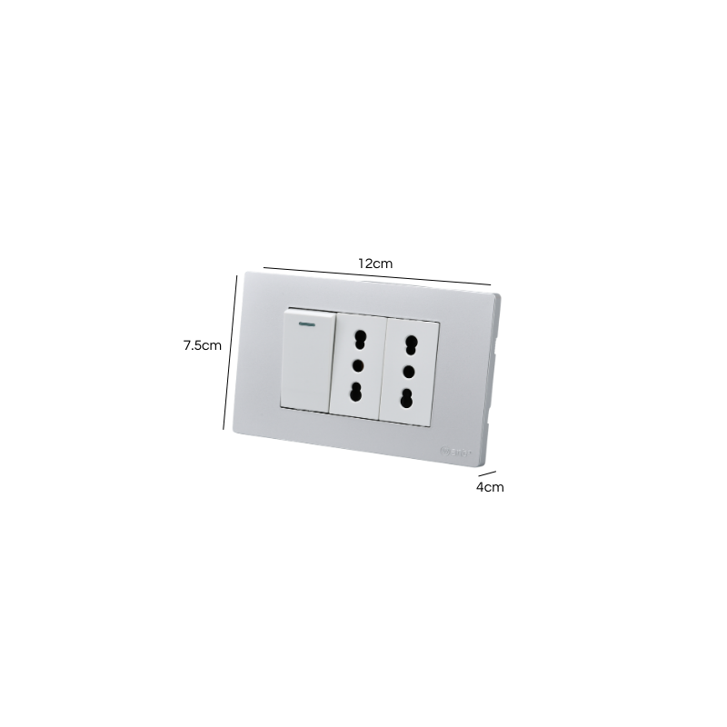 Interruptor Puenteado Armado 9/12 16A + 2 Tomacorrientes 16A Plateado SEC