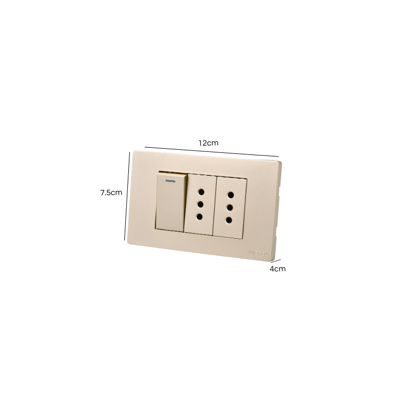 Interruptor Puenteado Armado 9/12 16A + 2 Tomacorrientes 10A Dorado SEC