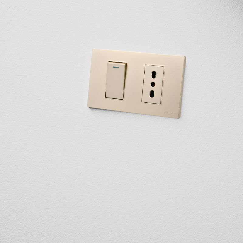 Interruptor Puenteado Armado 9/12 16A + Tomacorriente 16A Dorado SEC