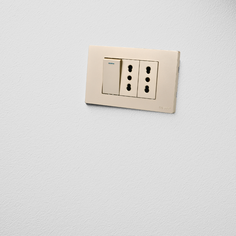 Interruptor Puenteado Armado 9/12 16A + 2 Tomacorrientes 16A Dorado SEC