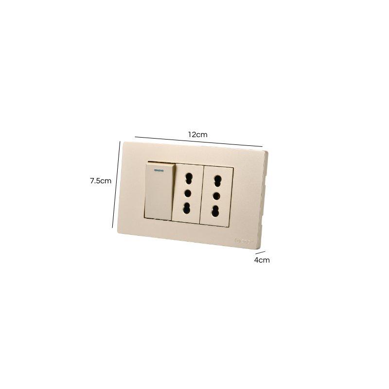 Interruptor Puenteado Armado 9/12 16A + 2 Tomacorrientes 16A Dorado SEC