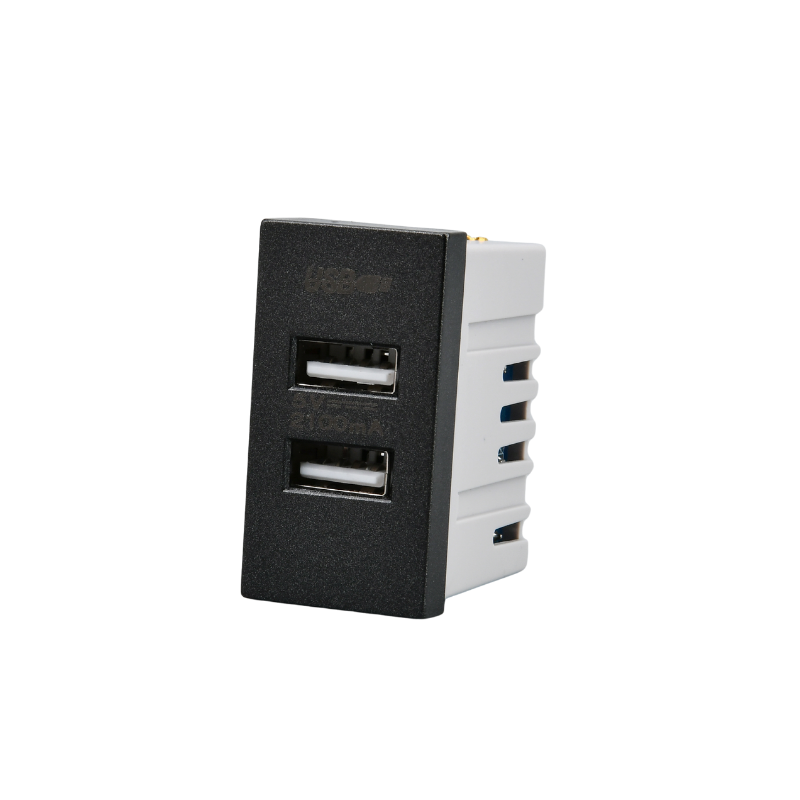 Modulo Doble Usb Met 250v Plateado/Negro