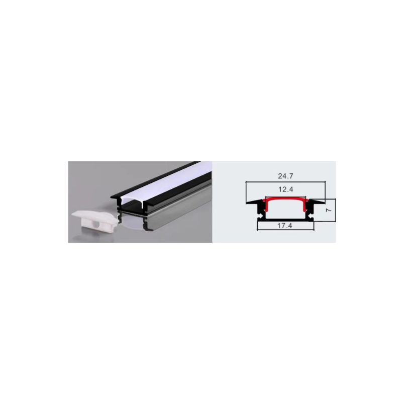 Perfil 2 metros 508 Embutido Color Negro 0.5mm Pack 10 unidades