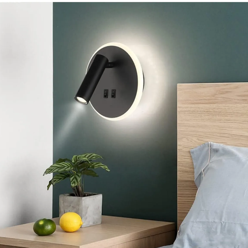 Aplique Led Dirigible Redondo Negro Luz Calida 3W+8W