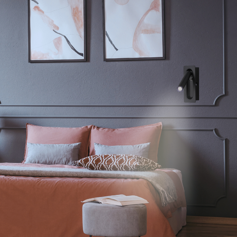 Aplique Led Dirigible Rectangular Negro Luz Calida 3W