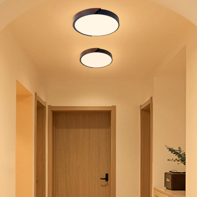 Lámpara Led Modelo Hinata C/Control Redonda Sobrepuesta 24w 30cm Mdf Negra 3000-4000-6000k