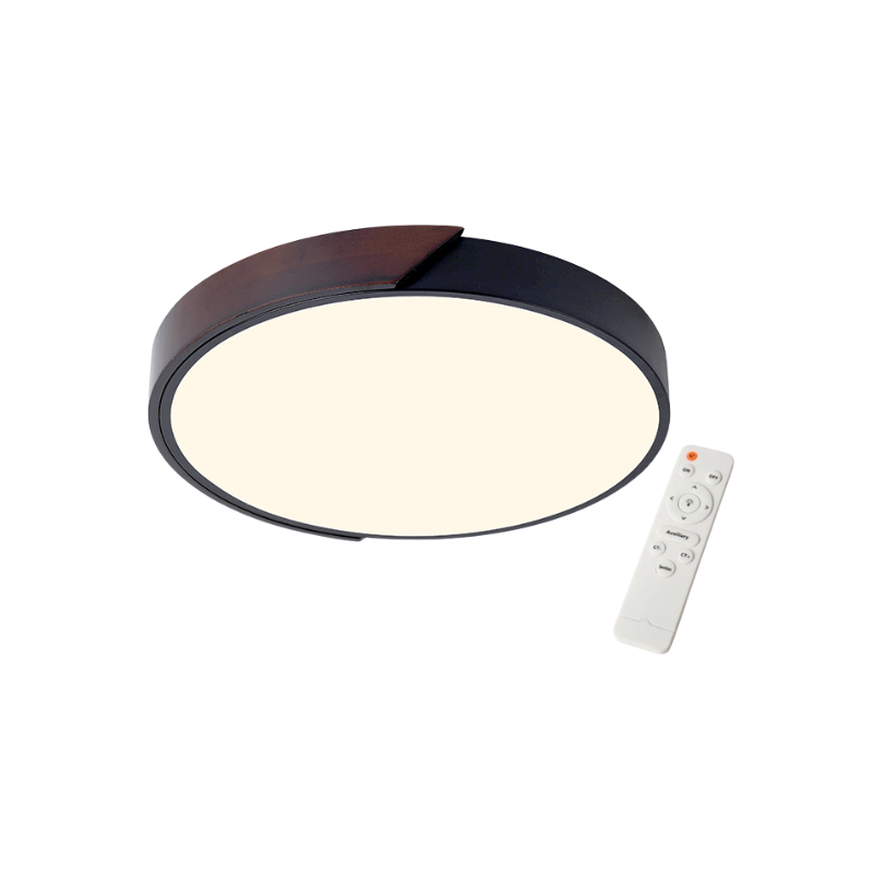 Lámpara Led Modelo Hinata C/Control Redonda Sobrepuesta 24w 30cm Mdf Negra 3000-4000-6000k