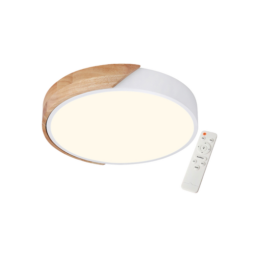 Lámpara Led Modelo Hinata C/Control Redonda Sobrepuesta 48w 50cm Mdf Blanca 3000-4000-6000k