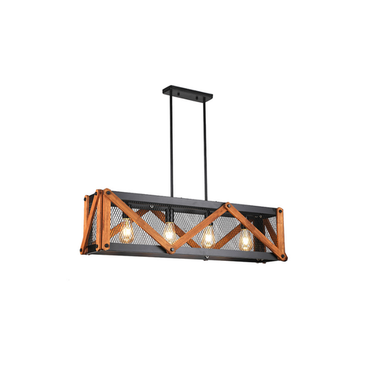 Lámpara Colgante Negra Madera Porta E27 Cuadruple Modelo Horizon