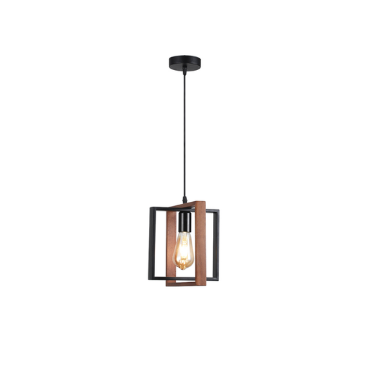 Lámpara Colgante Negro Con Madera Porta E27 Simple Modelo Chara