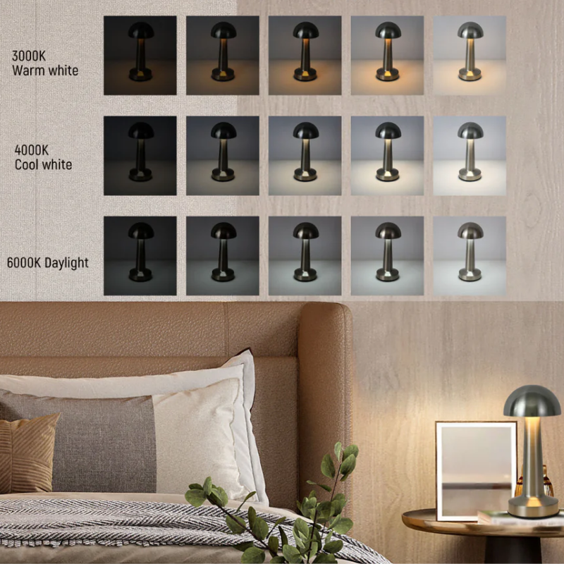 Lampara Led Negra Modelo Hongo Tactil Recargable con Usb