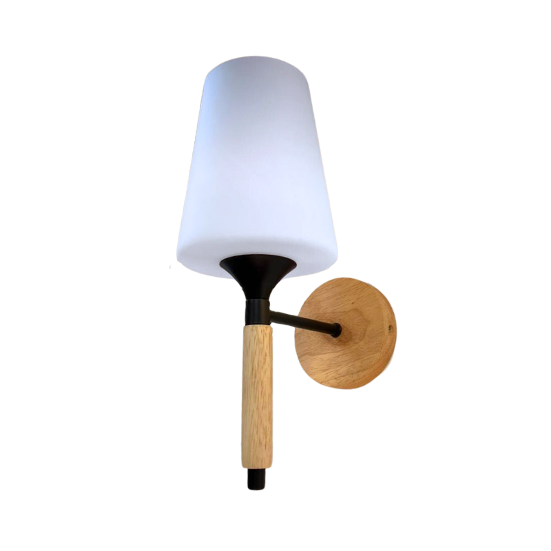 Aplique Farol Vidrio Mate Cuerpo Madera Elegante + Ampolleta