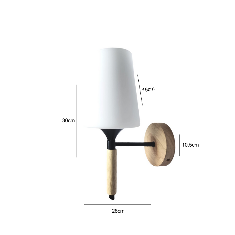 Aplique Farol Vidrio Mate Cuerpo Madera Elegante + Ampolleta