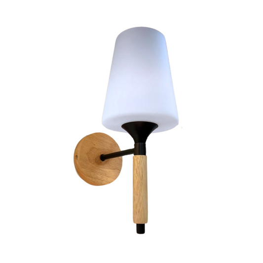 Aplique Farol Vidrio Mate Cuerpo Madera Elegante + Ampolleta