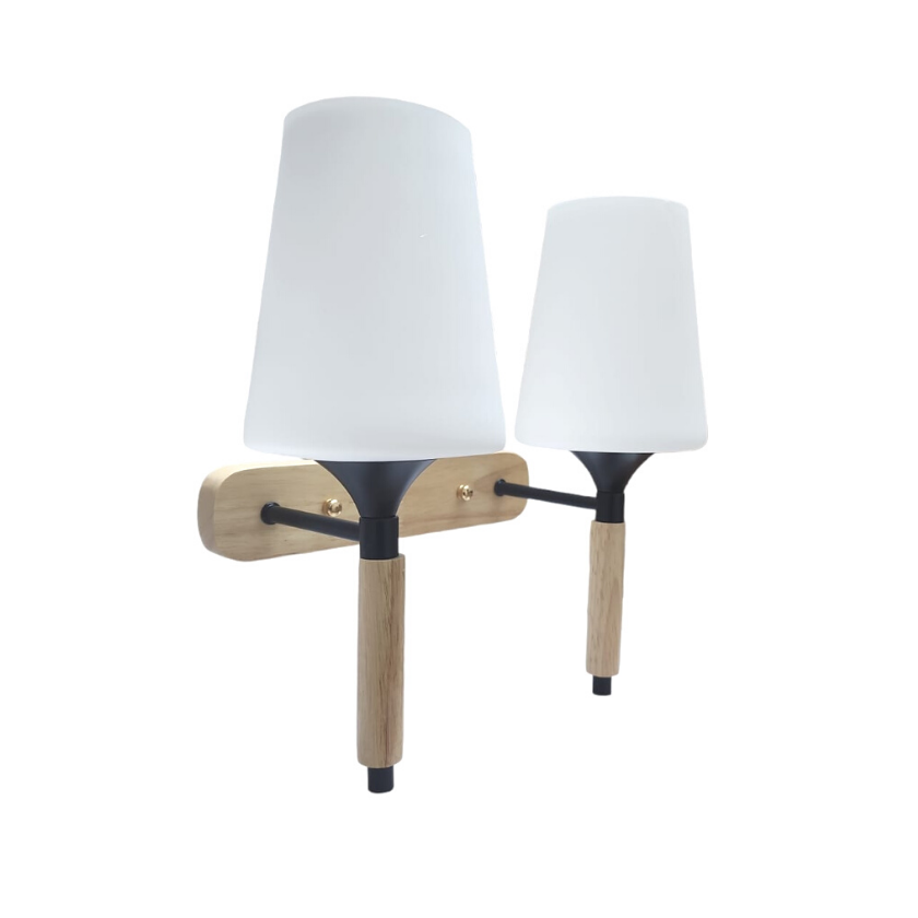 Lampara Aplique Doble Porta Ampolleta E27 Madera Decorativo