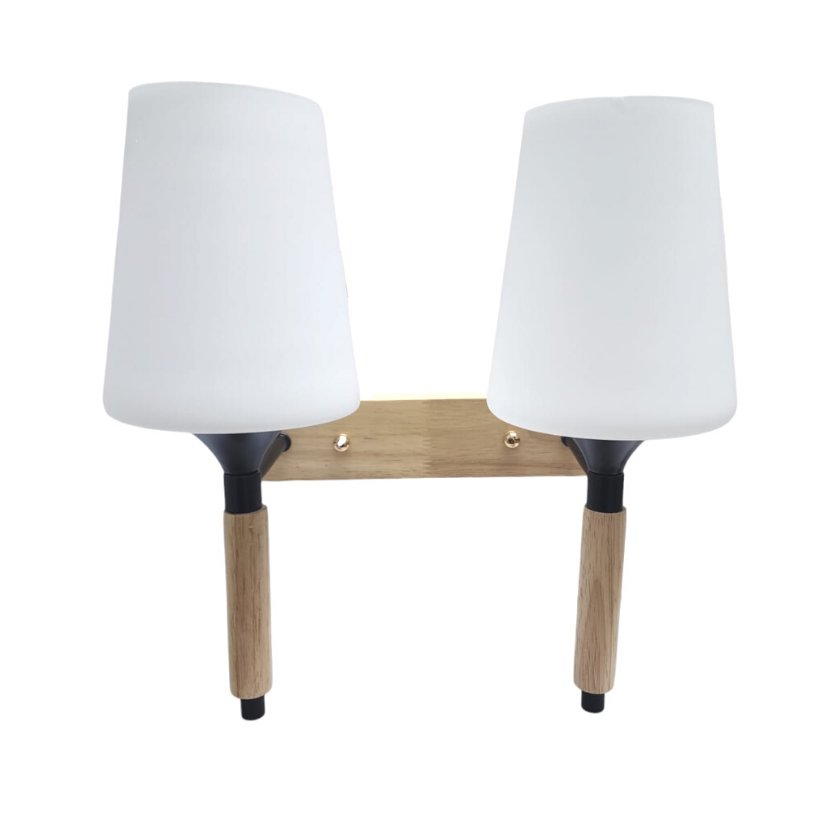 Lampara Aplique Doble Porta Ampolleta E27 Madera Decorativo
