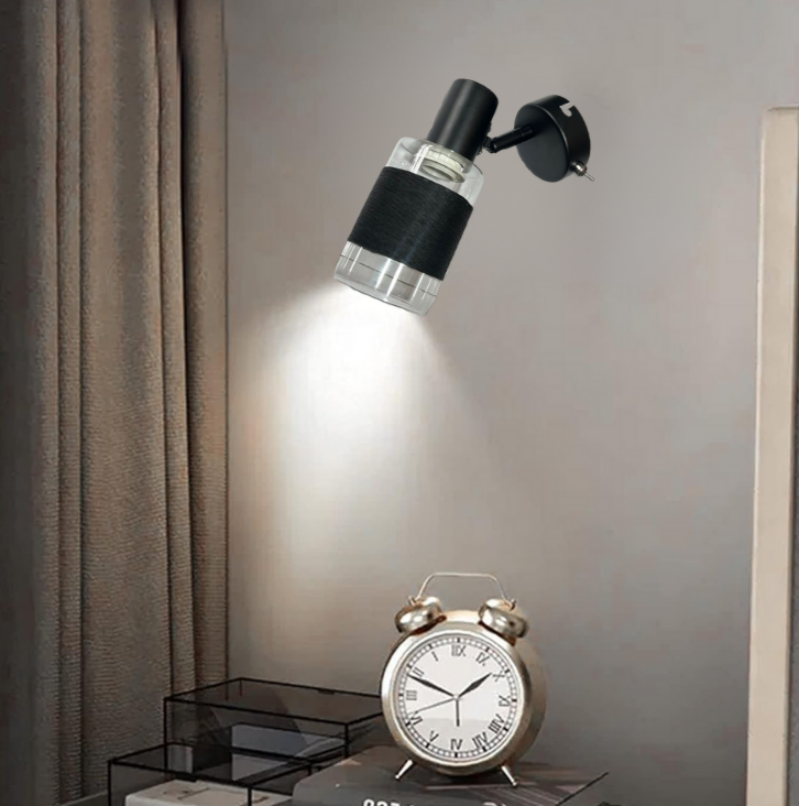 Aplique Negro Elegante Vidrio Aluminio Dirigible Base E14