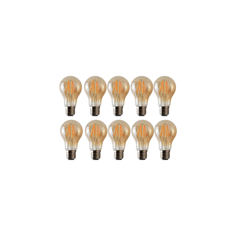 Pack 10 Ampolletas Led A60 Vintage 6w E27 2700k Ambar