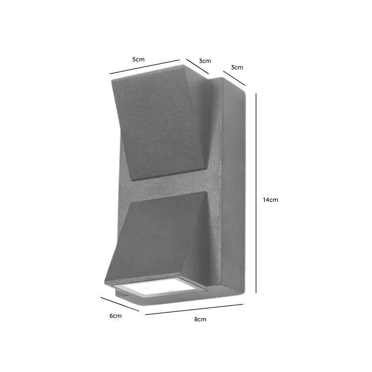 Aplique Led Doble 2x3w Exterior Luz Cálida 3000K Modelo Kapelle Gris