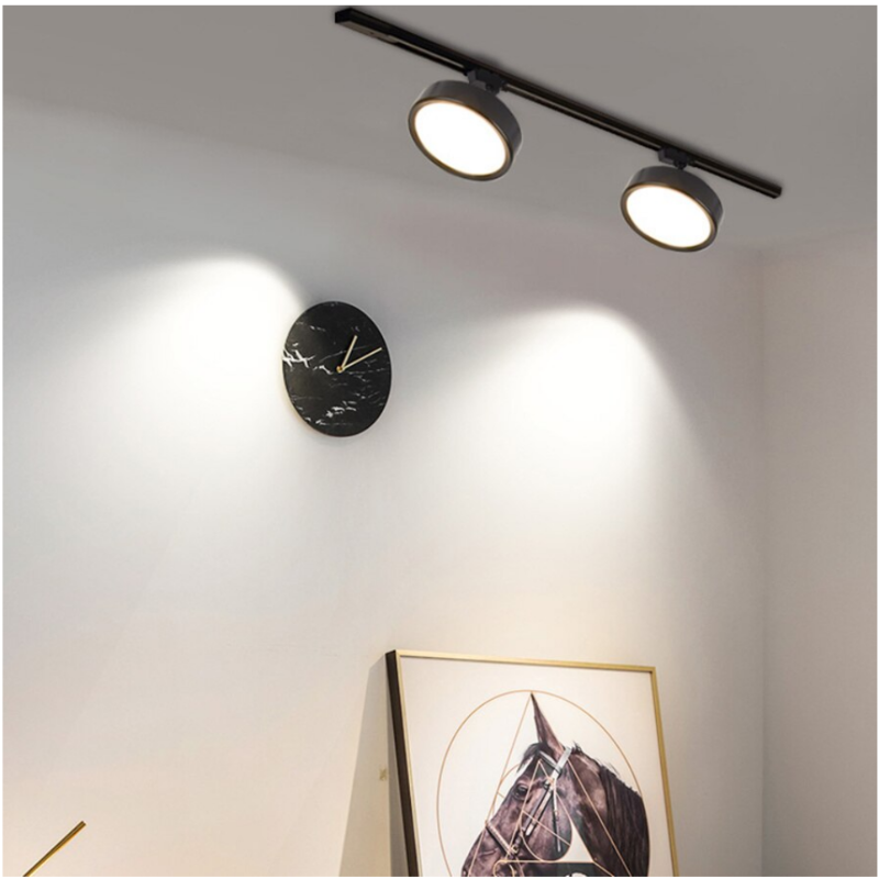 Foco Riel Tipo Panel Led Redondo Negro 12W Luz Neutra
