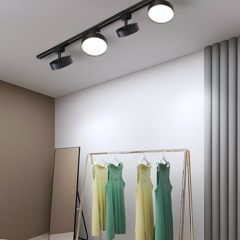 Foco Riel Tipo Panel Led Redondo Negro 12W Luz Neutra