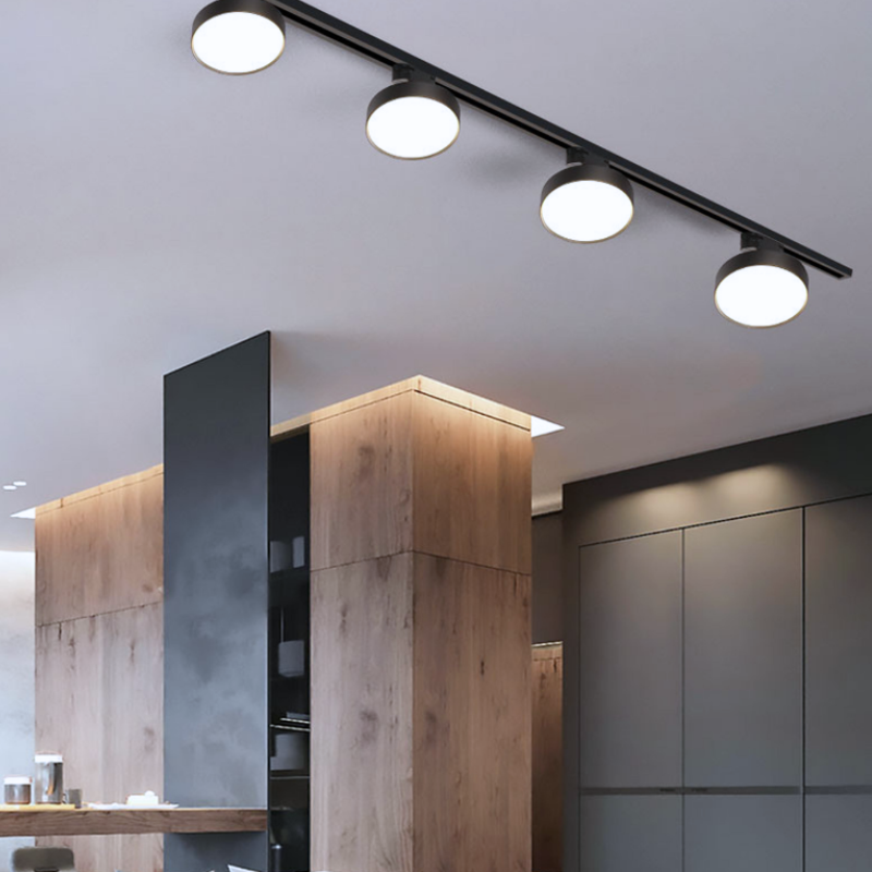 Foco Riel Tipo Panel Led Redondo Negro 18w Luz Neutra Modelo Qutu