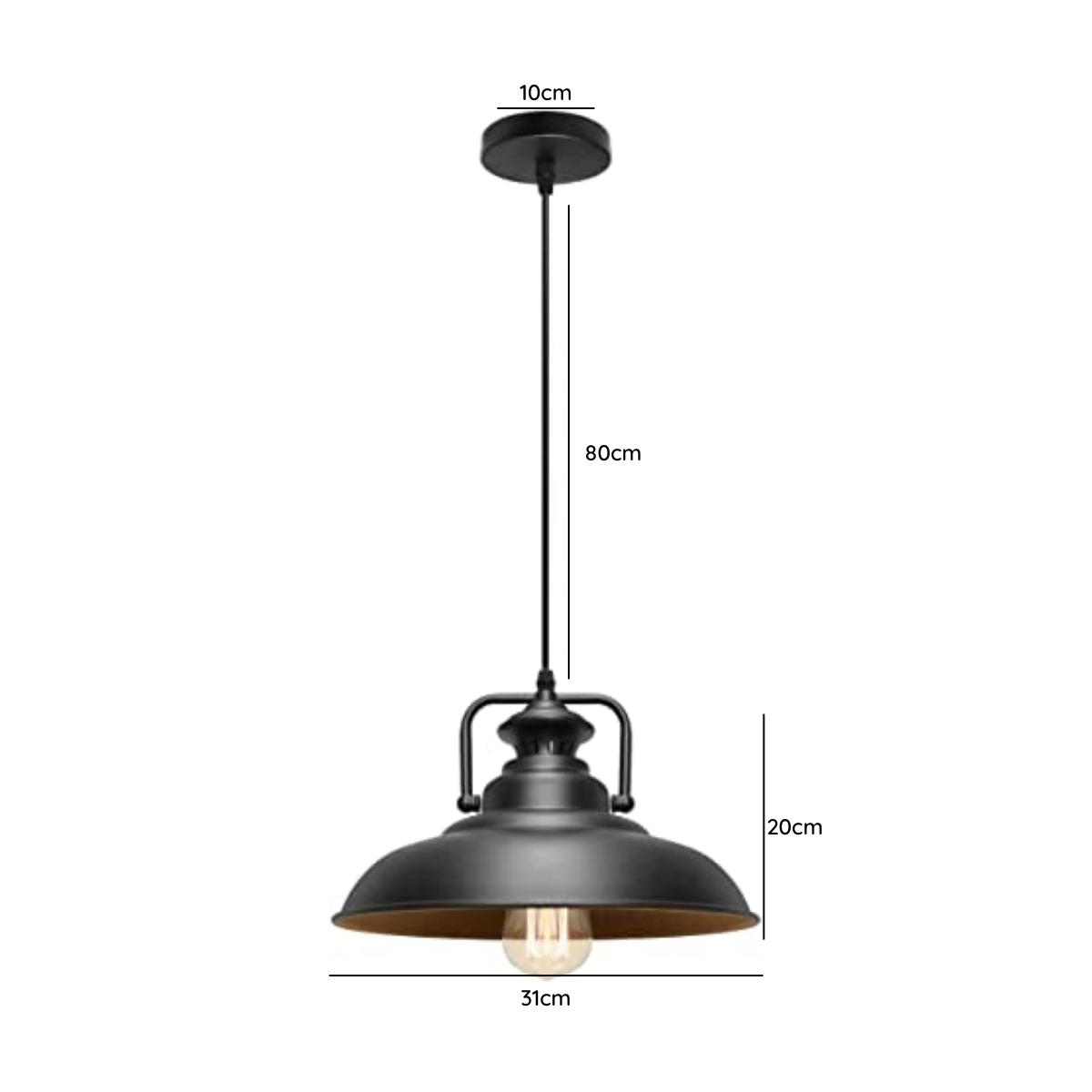 Lampara Colgante de Aluminio Negra 30cm con Ampolleta