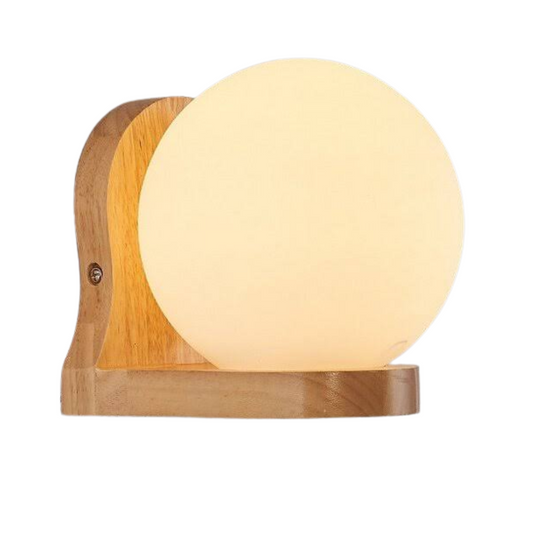 Aplique Madera Porta Ampolleta E27 Globo Vidrio Blanco