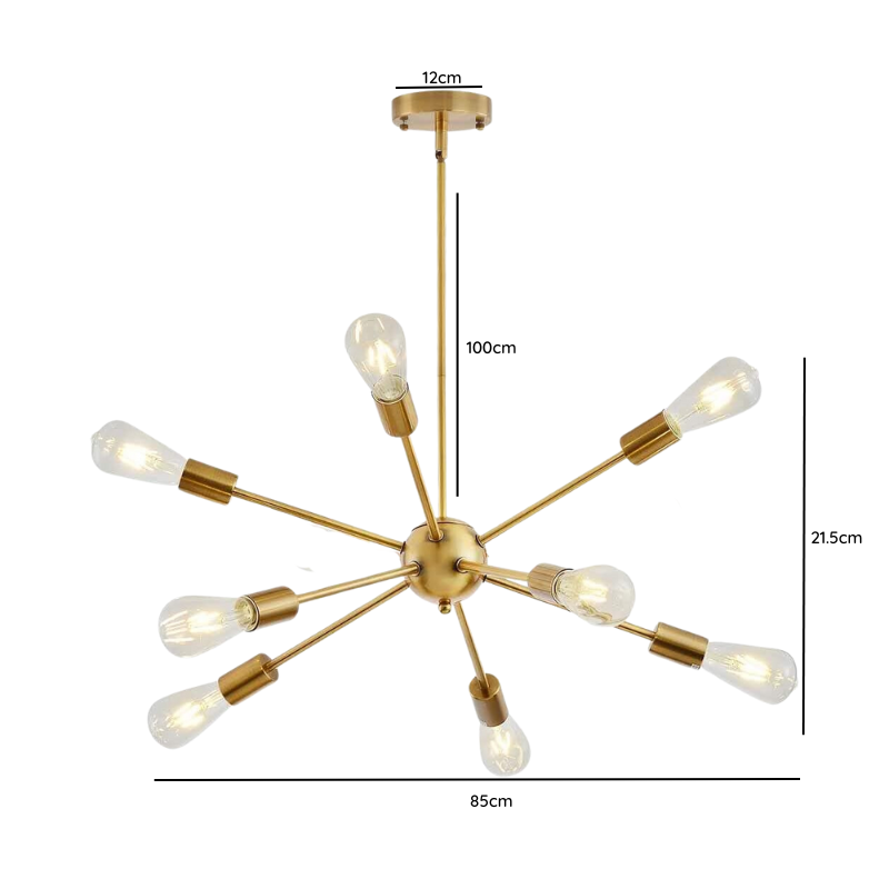 Lampara De Techo Nordica Dorada Elegante con 8 Ampolletas