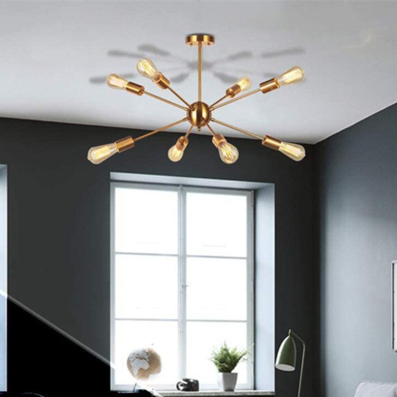 Lampara De Techo Nordica Dorada Elegante con 8 Ampolletas