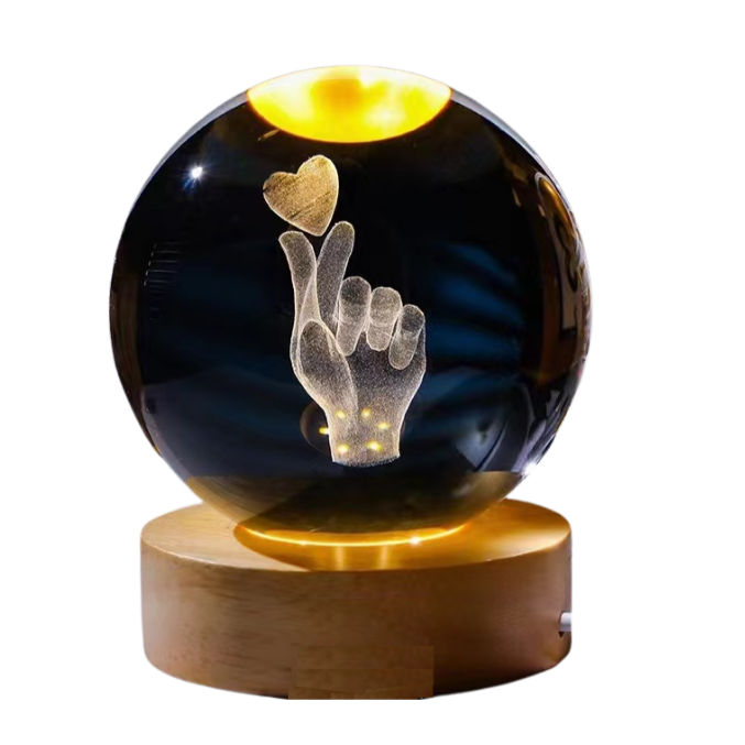 Lámpara de Mesa Esfera de Cristal 6"Diseño Amor 1W USB Luz Cálida