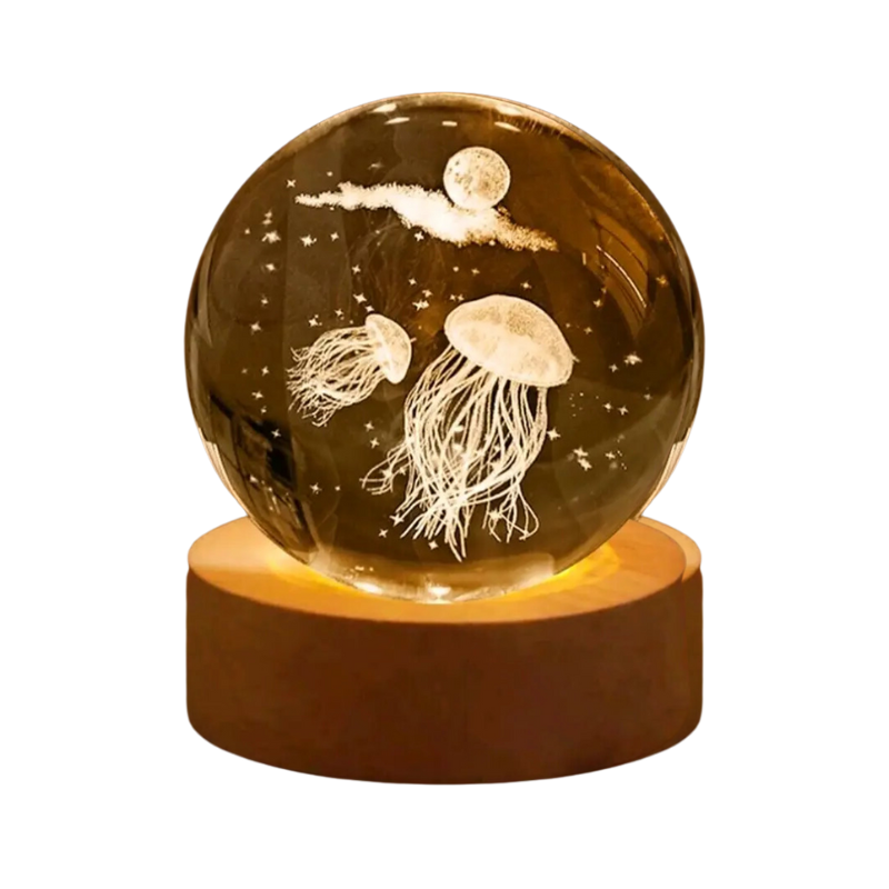 Lámpara de Mesa Esfera de Cristal 8"Diseño Medusa 1W USB Luz Cálida